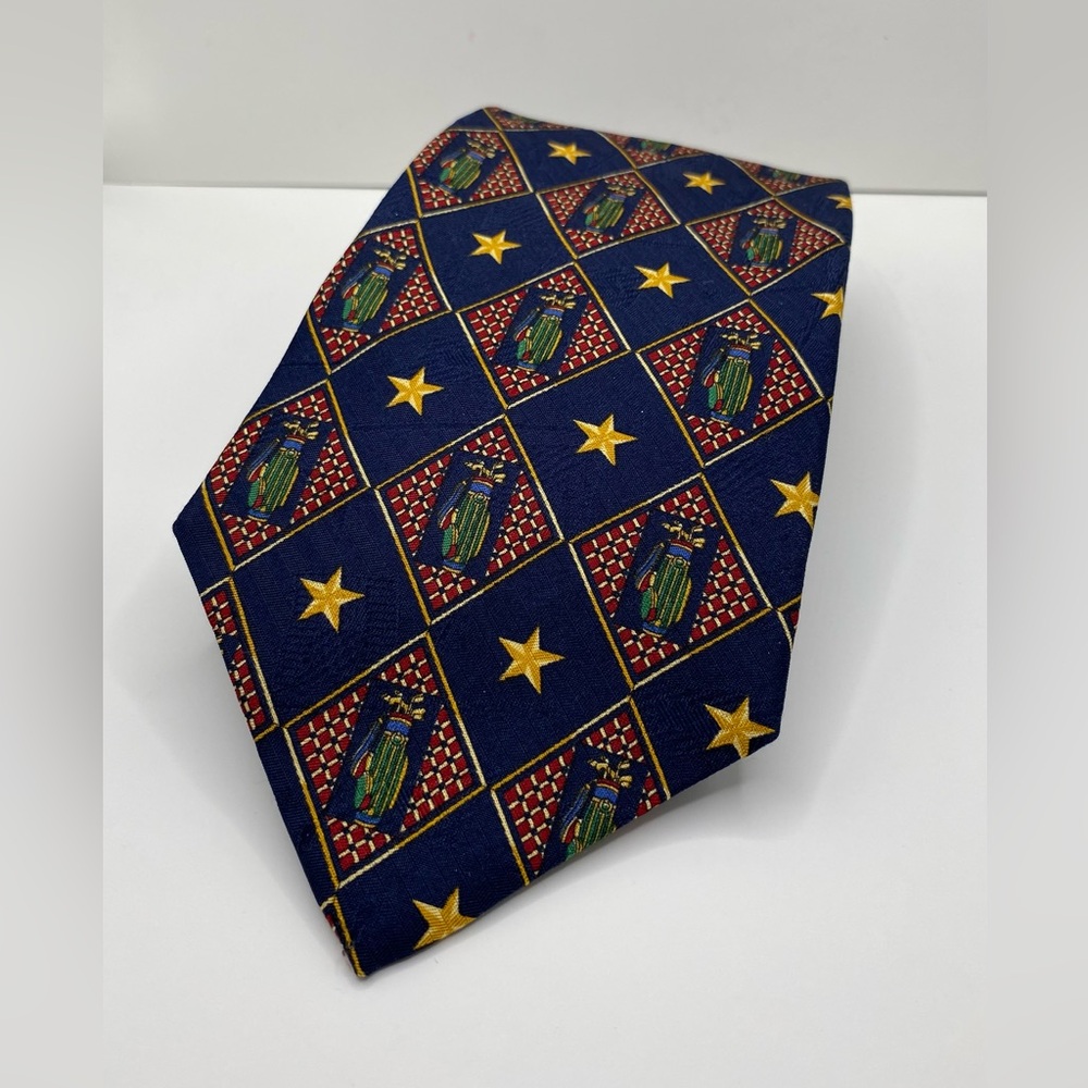 Tommy Hilfiger Men's Necktie 100% Italian Silk - Golf Themed / Stars